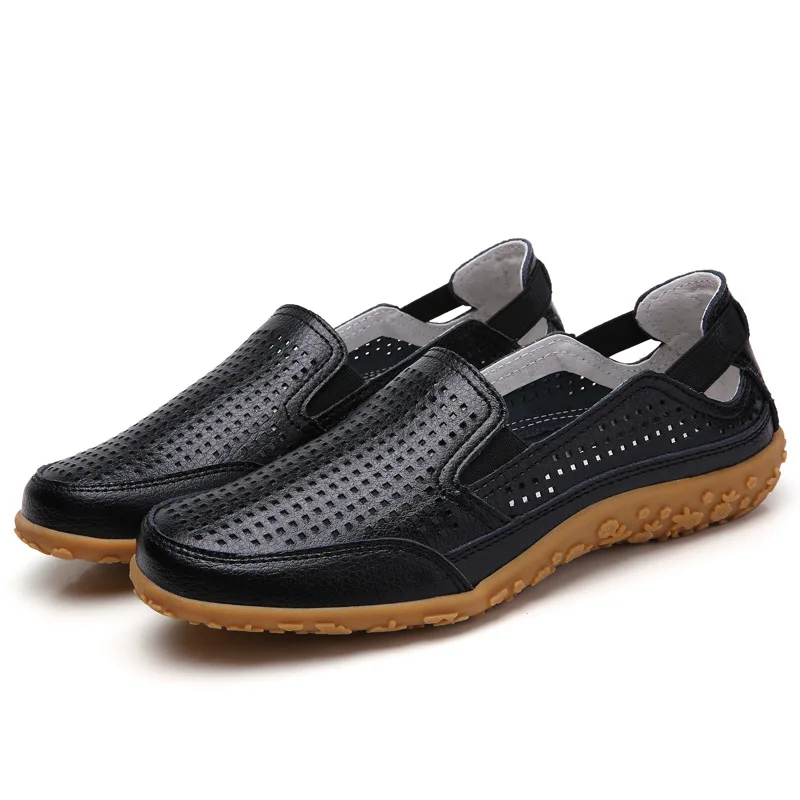 Женские сандалии размера плюс летние туфли из спилка с мягкой подошвой женские сандалии для отдыха на плоской подошве с вырезами, без застежки, SH061201 - Цвет: Black