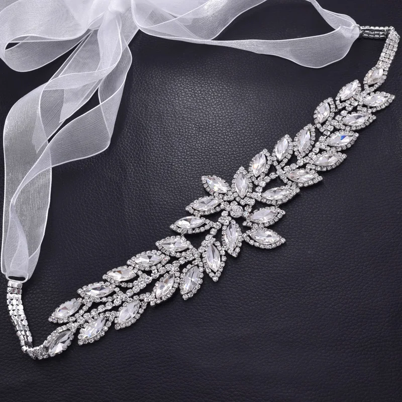 Leaf sash rhinestone wedding dress belt (3)