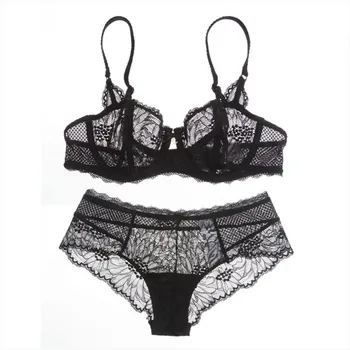 

2018 Summer Female Lingerie Sexy Lace Bras Red Gather Push Up Women Underwear Bra Set Girl Transparent Lace Bra and Panty Set