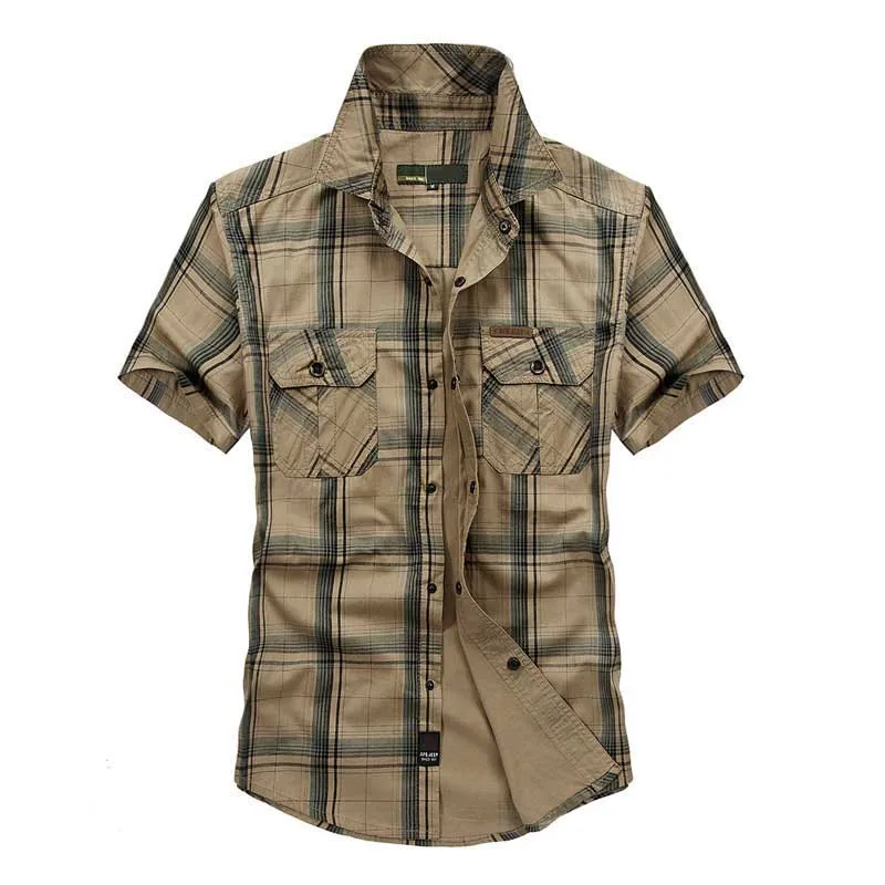 Новые летние модные для мужчин рубашка короткий рукав хлопок повседневное плотная рубашки для мальчиков мужской одежды военная унифо - Цвет: 5002 khaki