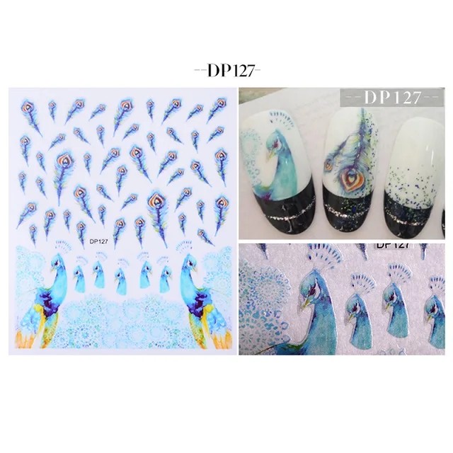 3D милые наклейки для дизайна ногтей цветы Бабочка перо шаблон наклейки на ногти наклейка DIY красота украшения - Цвет: DP127