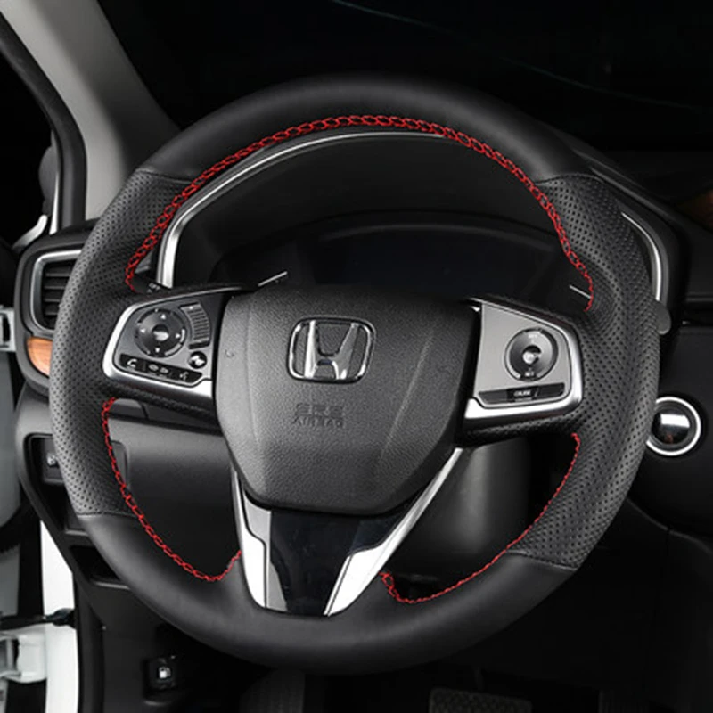 Для Honda CRV автомобиль искусственная кожа DIY ручная швейная крышка рулевого колеса Набор карбоновое волокно мягкая кожа оплетка ручная прошитая