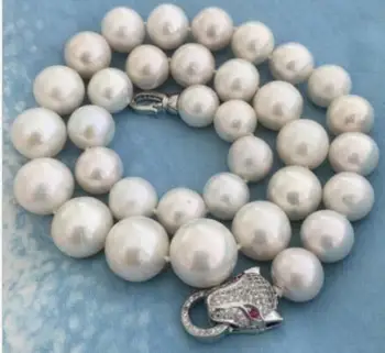 

huge 18" 14-12MM SOUTH SEA NATURAL White PEARL NECKLACE Leopard head CLASP