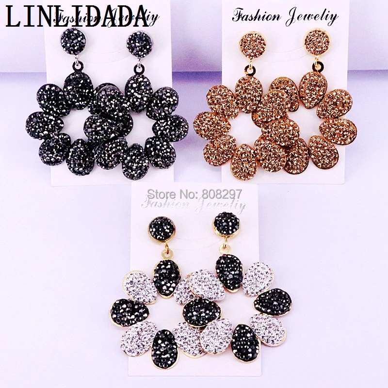 

New 3Pairs Fashion Paved Rhinestone Metal flower Drop Earrings Dangle Earrings For Women