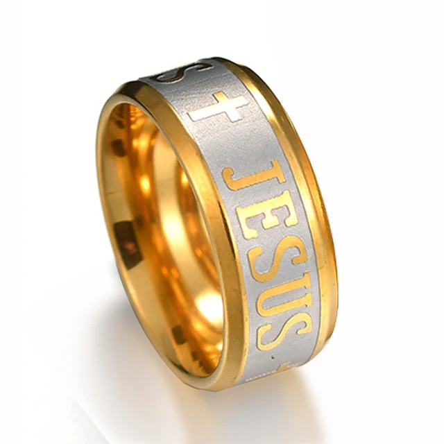 Jesus Cross Male Ring Gold Color Stainless Steel Rings For Men