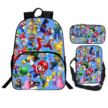 

Chidlren super mario school bag 3 PCS Set Student Zipper 16 Inch Backpacks School Bag Teenager Girls Book pencil bags For Child