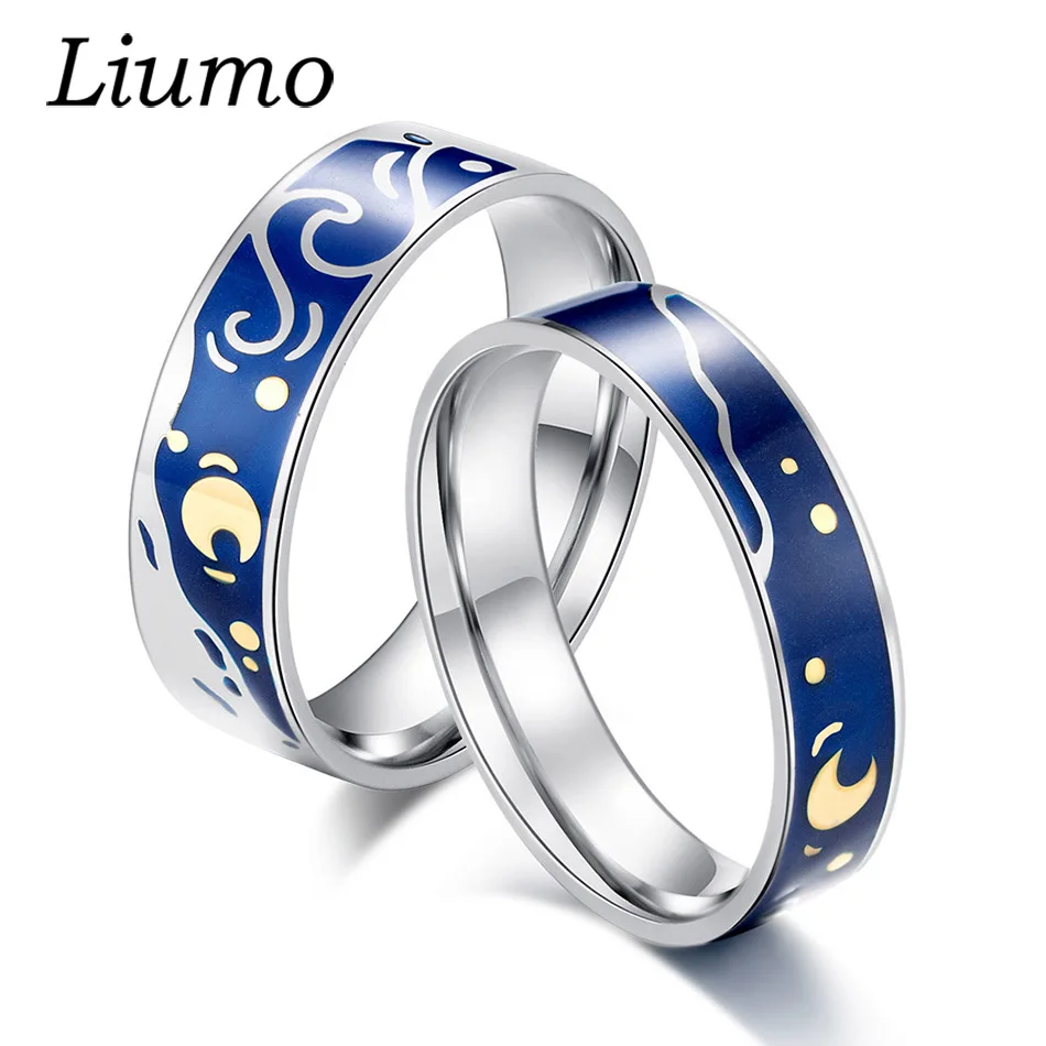 Мужское/женское кольцо Liumo Lr868 из нержавеющей стали 316L с изображением голубой