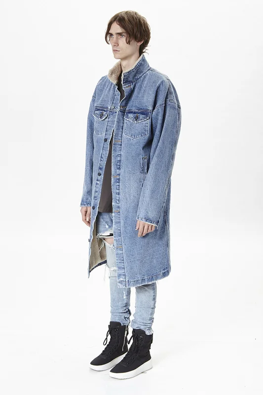 Uomini di modo abiti club abiti alla moda lungo cappotto di pelliccia di  marca di abbigliamento in pile sherpa inverno giacche di jeans giacca di  jeans|long jacket men|long coat menmens long coat -