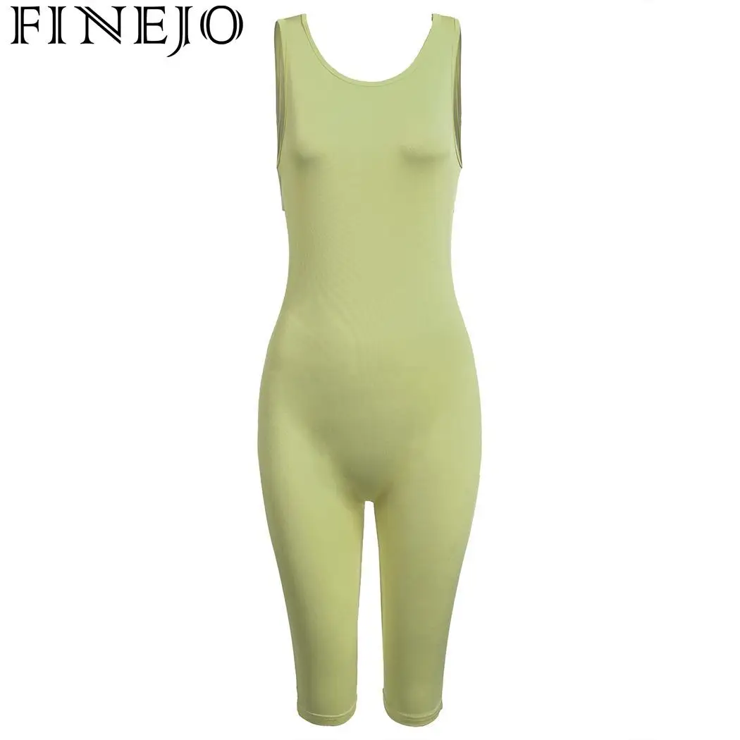 FINEJO Sleeveless Women Playsuits Casual Bodysuit Tunic Solid Slim Bodysuits Short Pants Rompers Jumpsuits and Playsuits