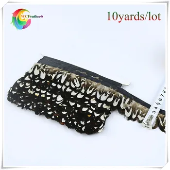 

NEW ARRIVALS 10yards white and black spot pheasant feather trimming chinese copper pheasant head feather fringe for DIY