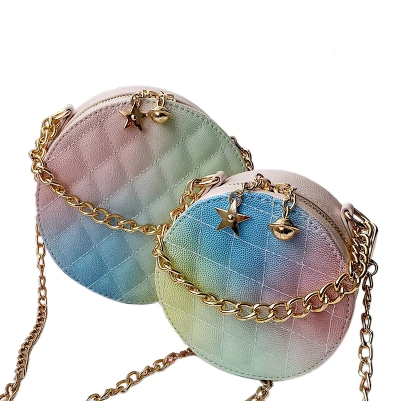 

LJL-Bags For Women Pu Leather Crossbody Color Round Bag Pu Leather Color Rhombic Chain Bag Shoulder Messenger Bag Handbag