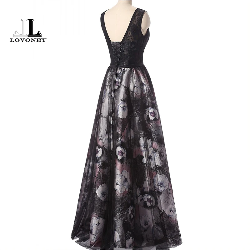 LOVONEY 2019 New Elegant Backless Evening Dress Long Flower Print Lace Evening Gowns Formal Dress Women Occasion Dresses HPS204 LOVONEY 2019 New Elegant Backless Evening Dress Long Flower Print Lace Evening Gowns Formal Dress Women Occasion Dresses HPS204