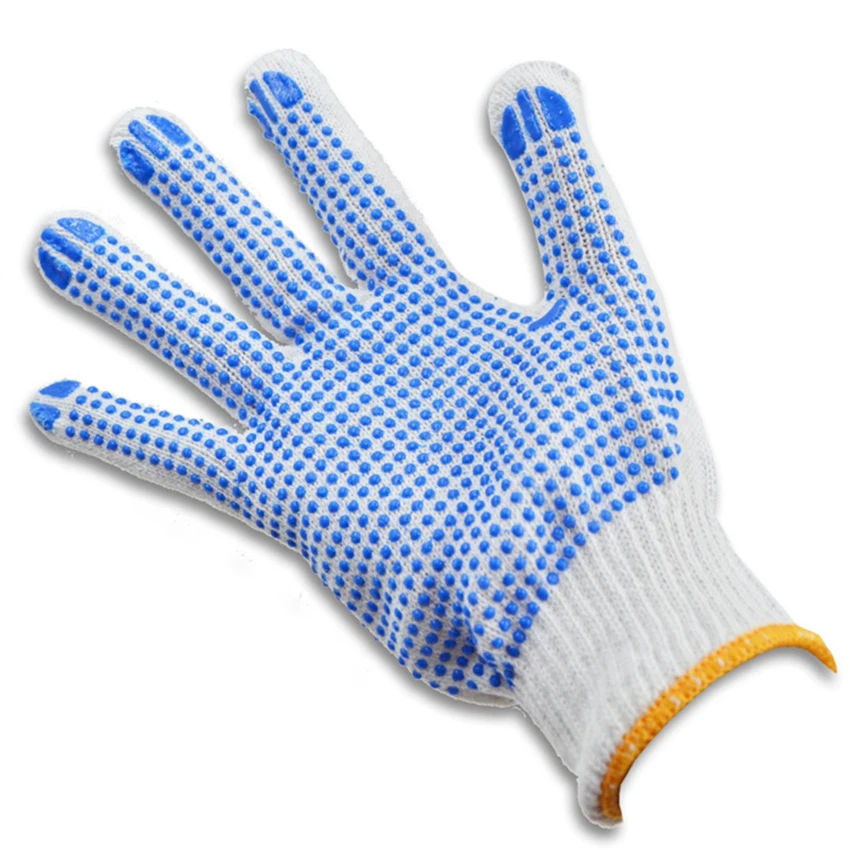 1 пара, практичные Нескользящие перчатки из хлопчатобумажной пряжи, Нескользящие рабочие перчатки с желтыми точками, удобные рабочие домашние перчатки для сада