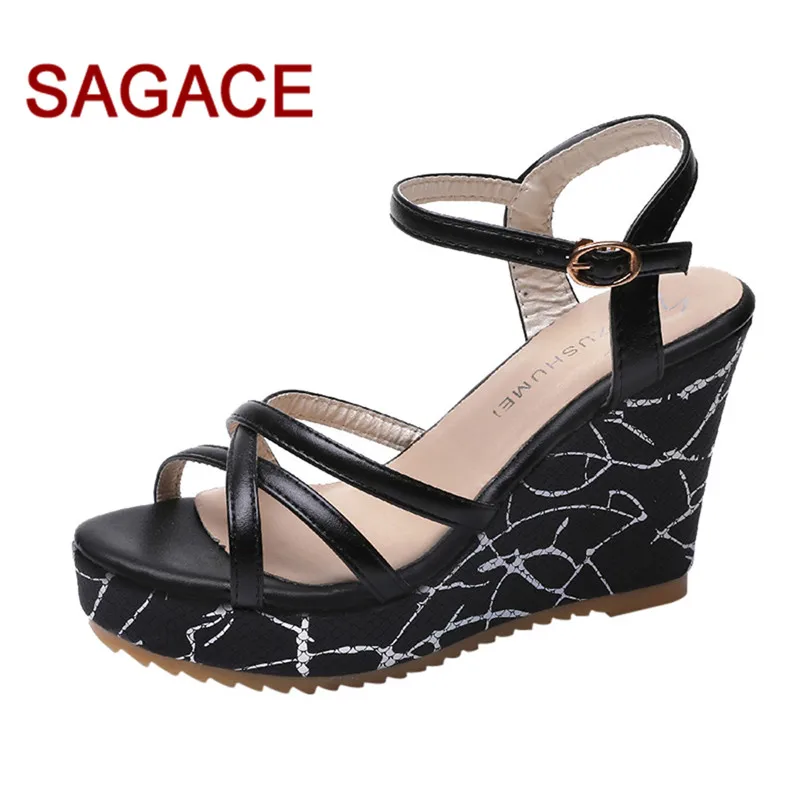 

HB@Women Fish Mouth Non-slip Platform High Heels Sandals Buckle Slope Sandals