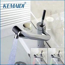 KEMAIDI New Deck Montiert Küchenarmatur Temperatursensor Swivel Chrome Waschbecken Becken LED-licht Torneira Cozinha Mischbatterie Wasserhahn
