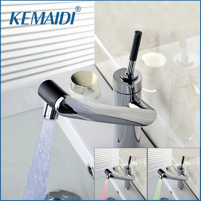 Best Quality KEMAIDI New Deck Mounted  Kitchen Faucet Temperature Sensor Swivel Chrome Sink Basin LED light Torneira Cozinha Tap Mixer Faucet