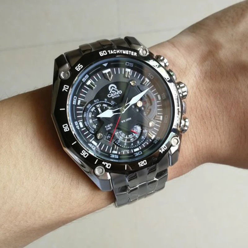 

Real Shot Pictures Men Business Full Steel Quartz Watch CAINO Brand Watch Men Chronograph Wristwatch Waterproof Sport Mens Watch