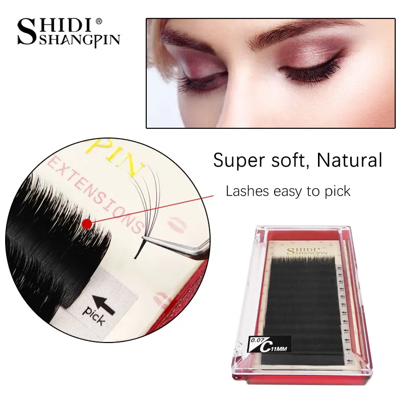 

SHIDISHANGPIN 0.07mm B Curl Faux Mink Individual Eyelash Extensions Black Fake False Eyelashes Soft Natural Eye Lash Extension