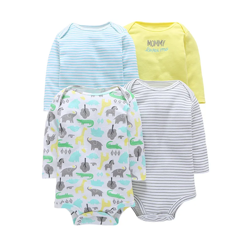 

4 Pieces/Lot Bodysuits 2019 Spring Autumn Baby Girl Clothes Cotton Long Sleeves printed Bodysuit Baby Jumpsuit Baby Boy Clothes