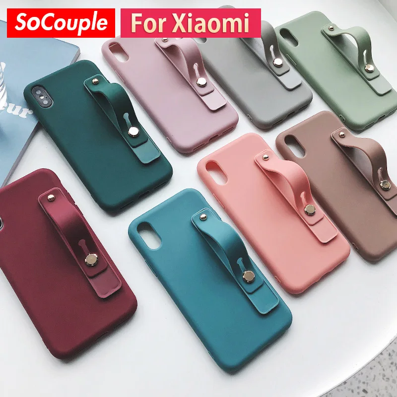 

SoCouple Phone Holder Case For Redmi 6 Note 7 Soft Silicone Wrist Strap Case For Xiaomi 9 8 Lite Mix 2 2s Candy Color Back Cover