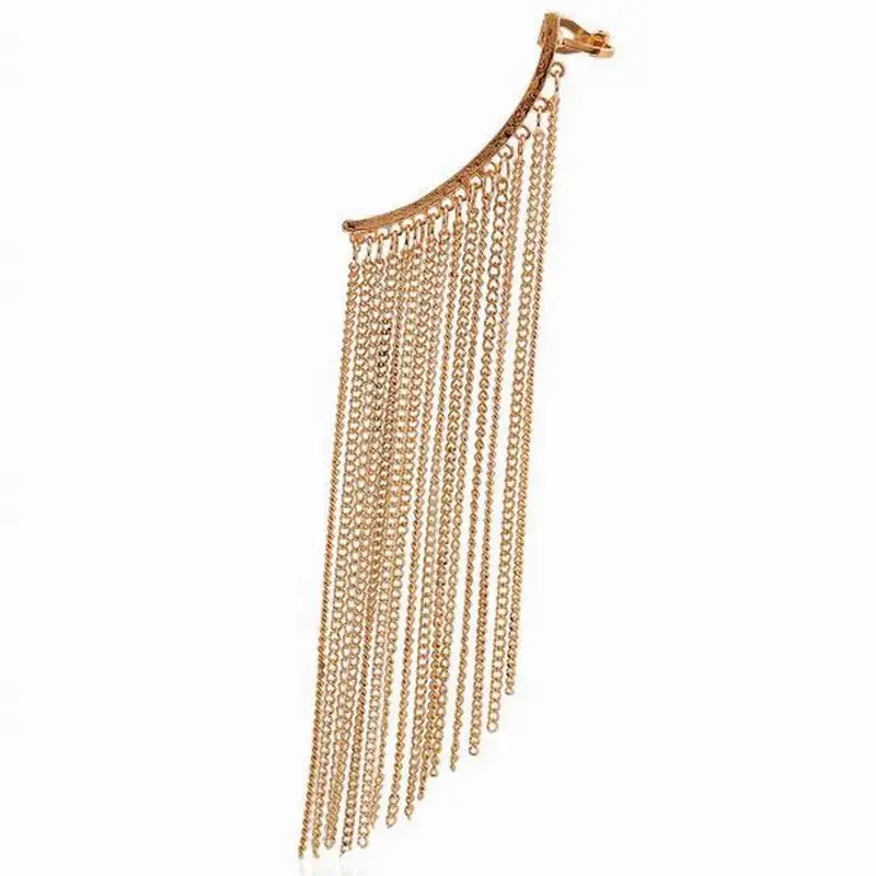Punk Long tassel chain ear cuff clip earrings 1 Piece for woman gold silver color long chain ear hang hook earring jewelry