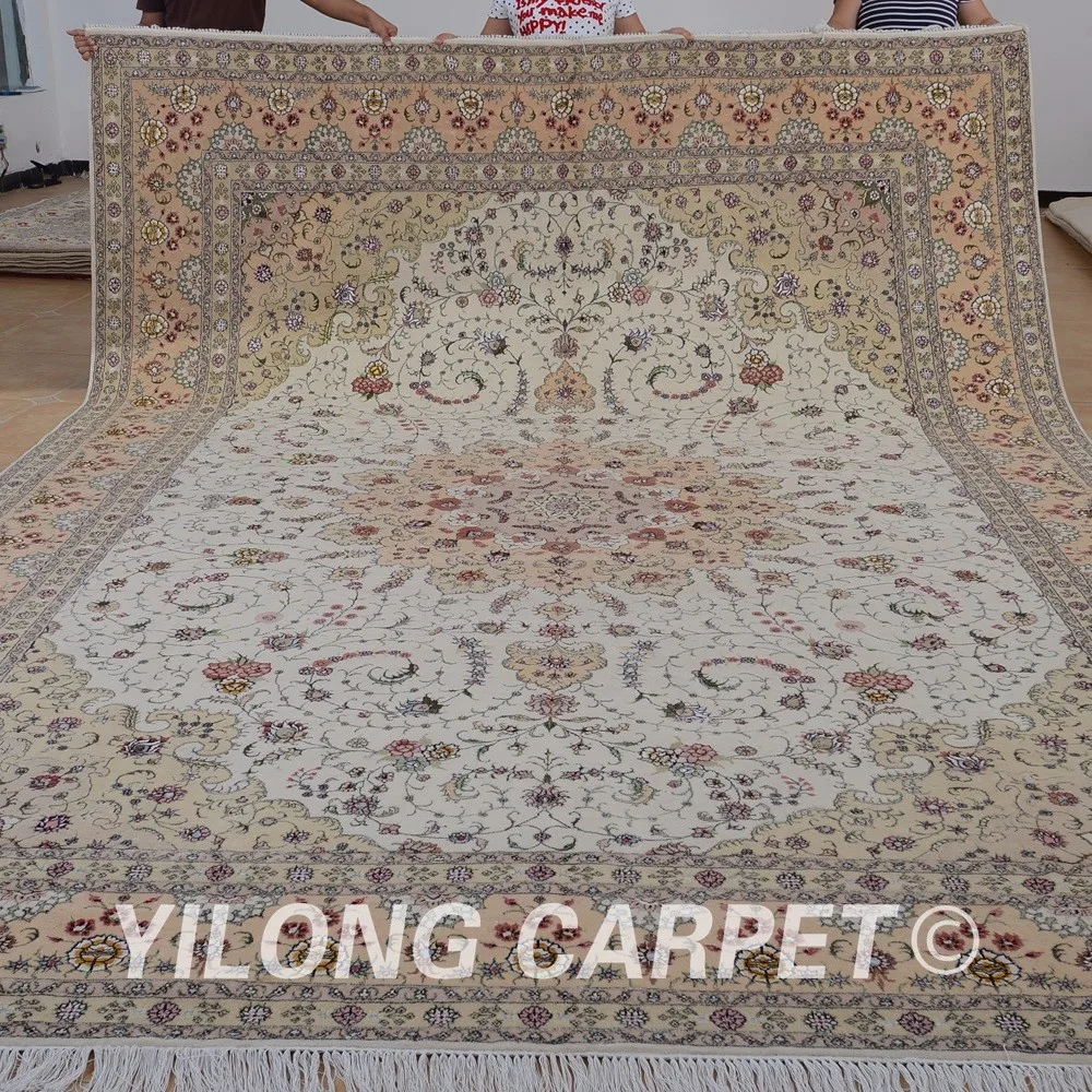 Yilong 10'x14 'Восточная шерсти коврик бежевый и розовый цвет ручной работы Изысканный современный шерстяной ковер для продажи (1493)