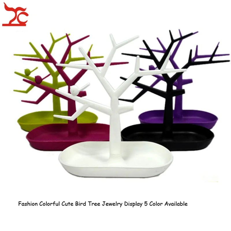 Brand New Jewelry Bracelet Necklace Earring Ring Display Stand Organizer Holder Colorful Plastic Bird Tree Jewelry Display Rack
