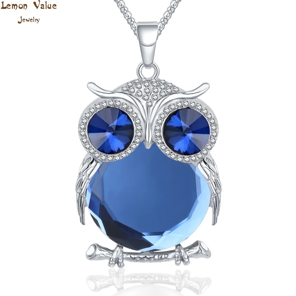 Lemon Value New Fashion Charms Crystal Owl Pendants Rhinestone Gem Cubic Zircon Diamond  Long Chain Necklaces Women Jewelry A178