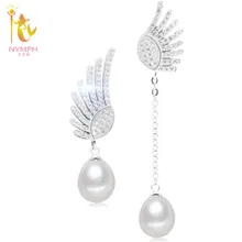 Нимфа жемчужные серьги для женщин хорошее ювелирное изделие 925 пробы Серебряные длинные серьги с жемчугом 9-10 мм модные на юбилей подарок крыло J04