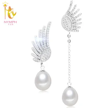 

NYMPH Pearl Earrings For Women Fine Jewelry 925 Sterling Silver Long Pearl Earrings 9-10mm Trendy Anniversary Gift Wing J04