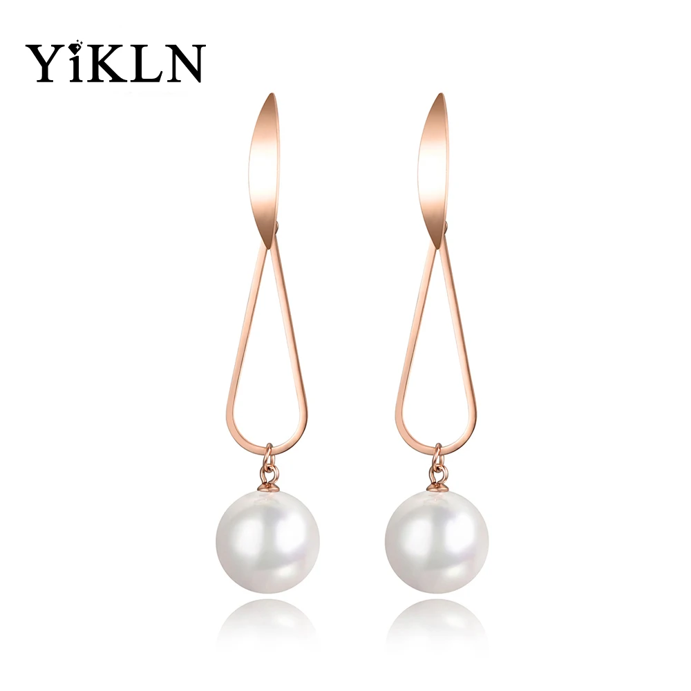 

YiKLN Trendy Jewelry Long Irregular Stainless Steel Earrings Simulated Pearl Fashion Gift For Women Girl Lady Kolczyki YE18055