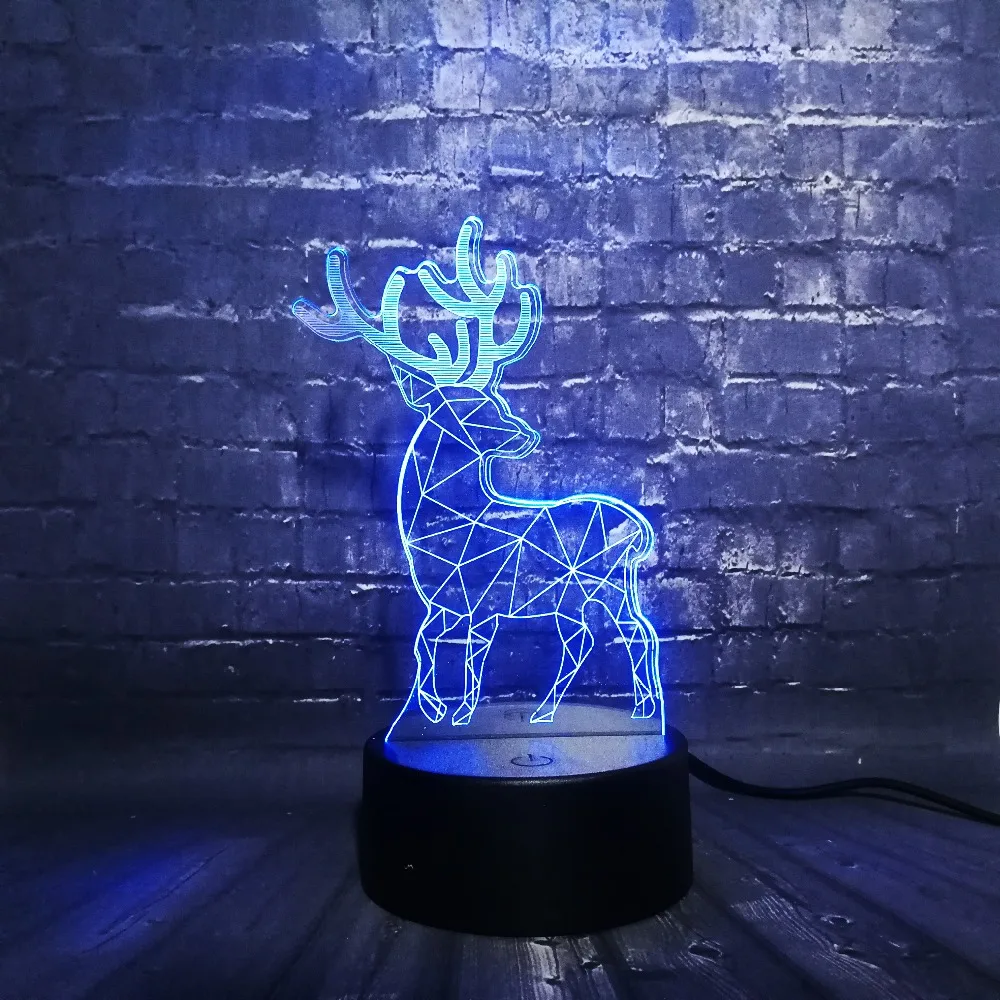 Веселая Рождественская елка оленя украшение для дома 3D USB светодиодный светильник изменение цвета ночник RGB База ребенок сон Иллюзия эффект