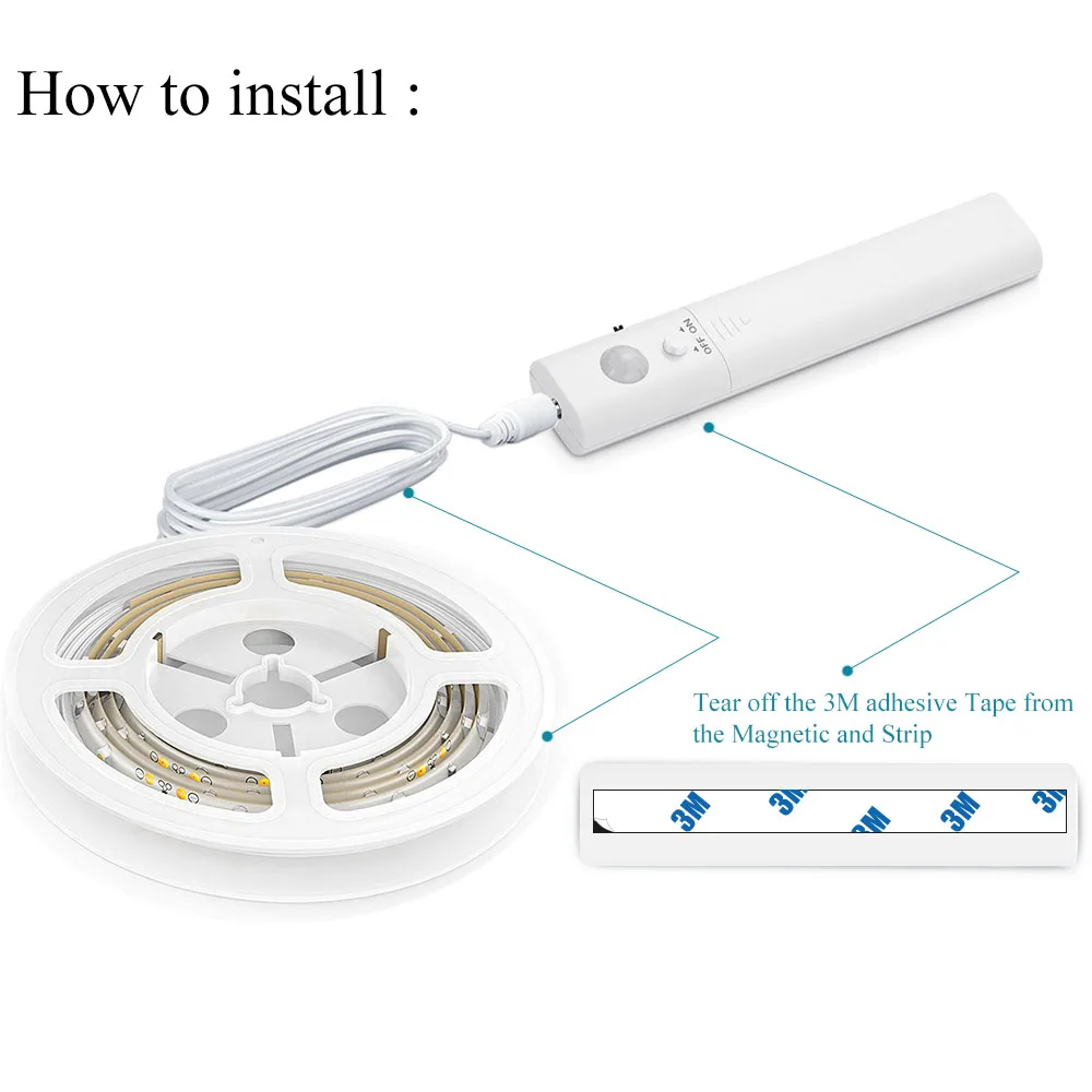 Датчик заряда батареи Ночной свет 1 метр Светодиодная лента с активированным