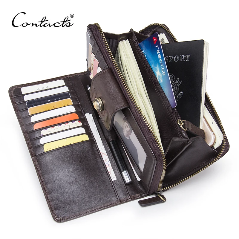 

CONTACT'S 2018 New Business Men Long Wallet Hasp Design Zipper Purse With Card Holder For Top Quality Men's Clutch Wallets