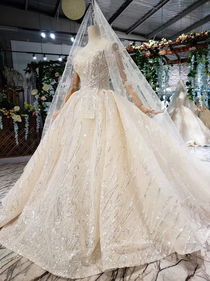 HTL388 boda special strapless wedding dress with wedding veil sleeveless sexy princess bridal dresses shiny robe de mariage 2019 (10)