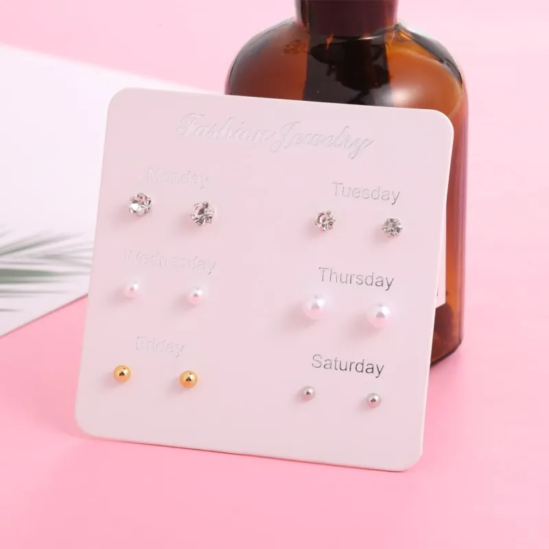 

JIA&KOU 6 Pairs Earring set Pearl Crystal Earrings For Women Monday To Saturday Women Accessories Cute Women Jewelry Gift Ladies