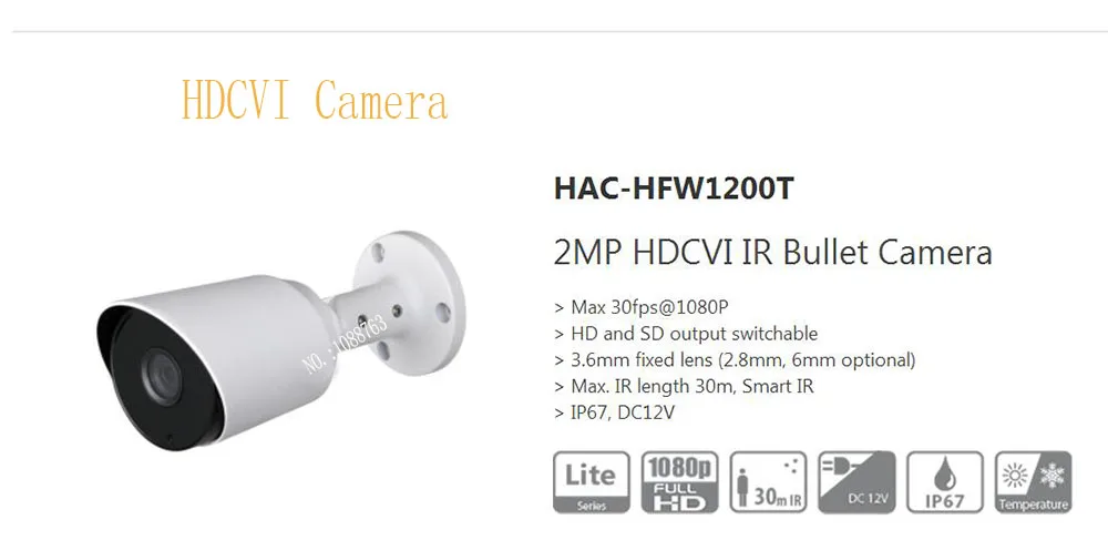 

Free Shipping DAHUA Security Camera 2MP HDCVI IR Bullet Camera Smart IR IP67 With Logo DH-HAC-HFW1200T