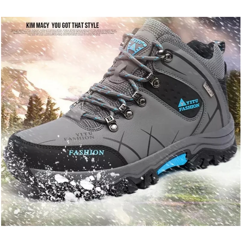 Plus size Style Men Winter Hiking Trekking Climb Waterproof Lace Up Sport Shoes Outdoor Camping Fur Sneaker Classic Free ship