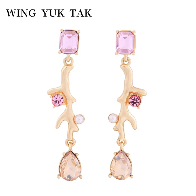 

wing yuk tak Cute Branch Earrings Korean Style Romantic Square Crystal Drop Earrings Women Fashion Boho Jewelry Bijoux