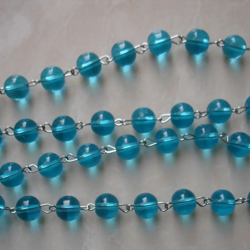 12meters/Lot Aquamarine Color 10mm Round Ball Beads Glass Beads Strand Garland Free Shipping