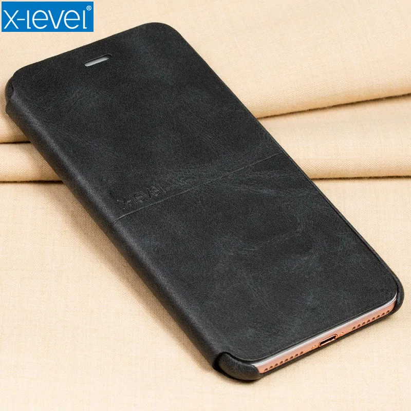 

X-Level Case For iPhone 7 Plus Business Flip Case Quality Cover For iPhone 7 8 Plus X Luxury PU Leather Plain Simple Phone Cases