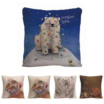 

Painting Tiger Cushion Cover Decorative Pillow For Sofa Car Covers Lions Pillow Case Cotton Linen Animal Home Decor Pillowcase