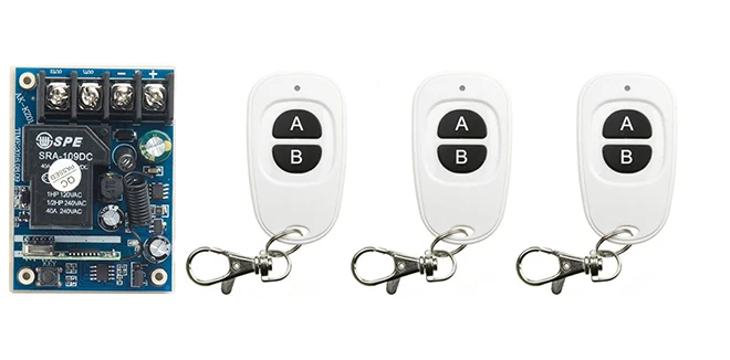 

New DC12V 24V 36V 48V 10A 1CH RF Wireless Switch Relay Receiver Remote Controllers & 3* White AB keys Waterproof Transmitter