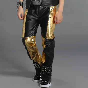 

Hip Hop Costume Boys Trousers Leather Pants Children Modern Jazz Stage Outfit Street Dance Clothes Kids Performance Wear DN2976