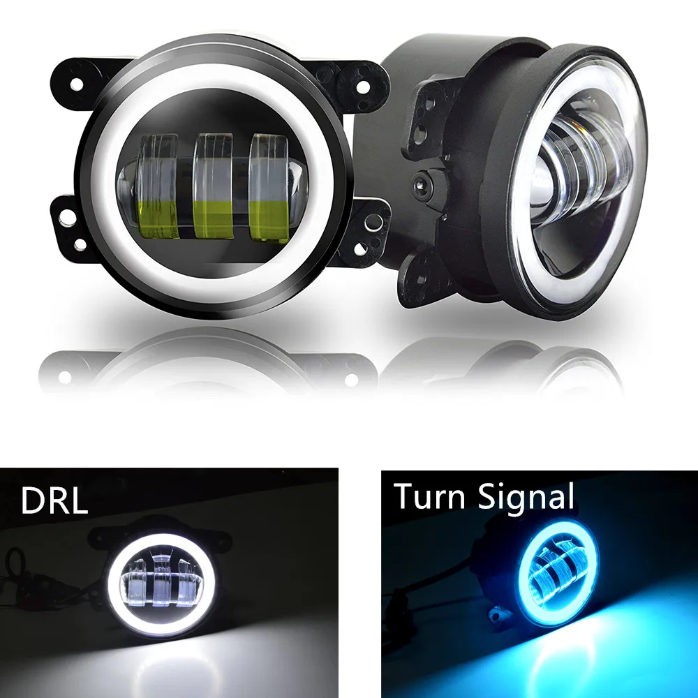 DOT 4'' 30W LED Headlights Fog Lights with Halo Angel Eye Ring White