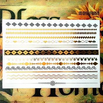 

SHNAPIGN 24 style Temporary Tatoo Body Art Large golden Love Stars Designs,Flash Tattoo Sticker Keep 3-5 days Waterproof 21*15cm
