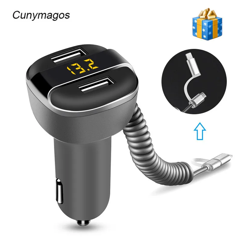 Universal Car Charger Dual USB Adapter Charging Cable Voltage Monitor 3