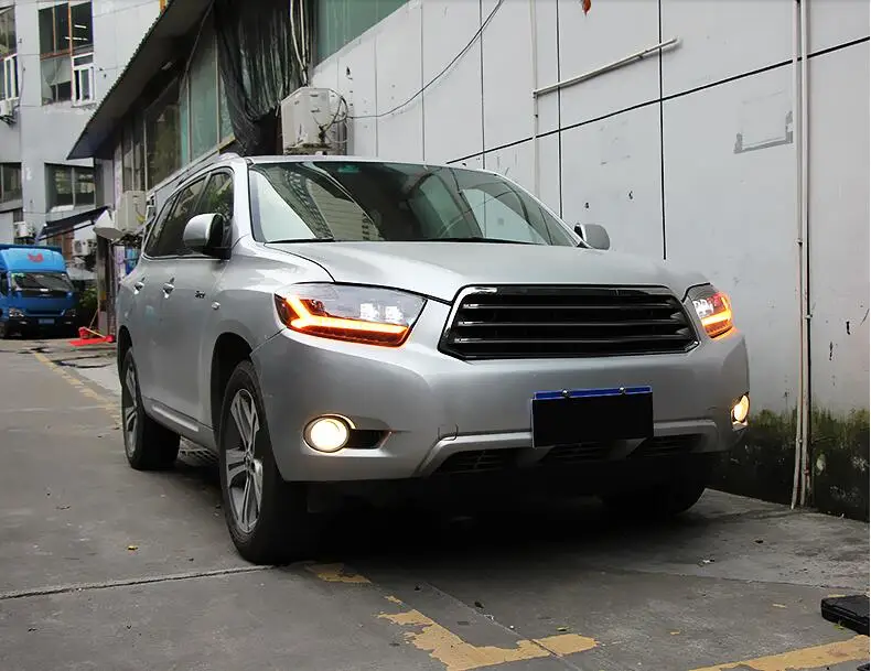 2 шт., 2008, 2009, 2010, год, фара для Toyota, фара highlander, все, светодиодный, динамический, DRL, головной светильник, highlander, Дневной светильник