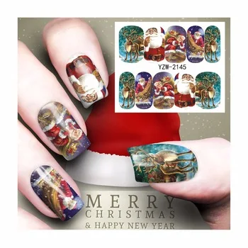 YZWLE 1 Sheet Nail Sticker Christmas Designs Nail Art Beauty Snowman Water Stickers Nails Decoration Decals Tools 2145