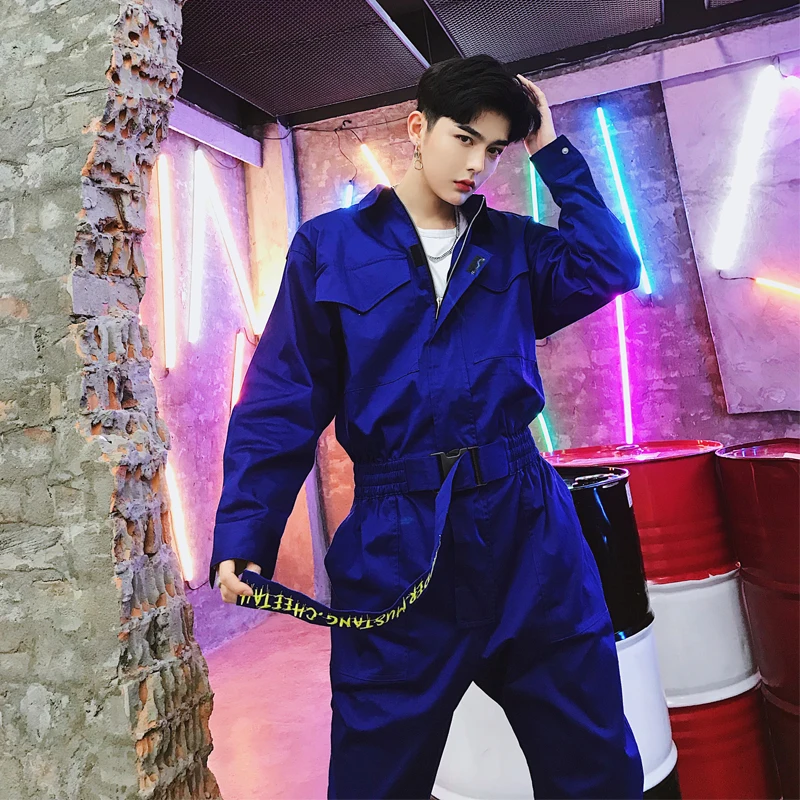 M-XXL! Весна и осень новая мода супер огонь письмо декорации с лентой мужские многокарманные инструменты tide Мужской Молодежный комбинезон